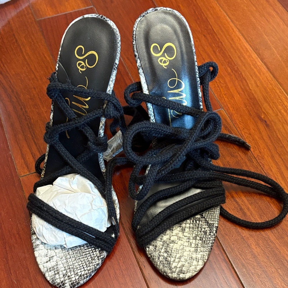 So Me Snakeskin and Black Lace-Up Heels